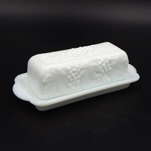 Imperial Milk Glass Covered Butter Dish Keeper 1/4 Lb Grape Leaf White Ohio